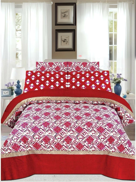 IMG ALT: Danier 6pcs red and white comforter set with floral design, includes king-size comforter, bedsheet, and four pillow covers – soft poly cotton for a stylish and cozy bedroom look.