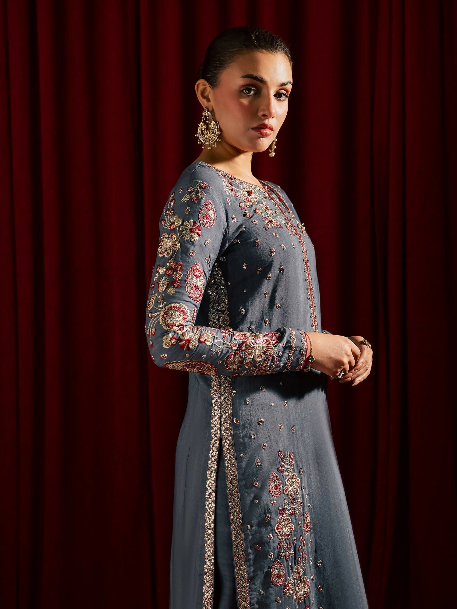 Allure By IH Luxury Pret Raw Silk Embellished Stitched 3-Piece Suit-Jhoomar