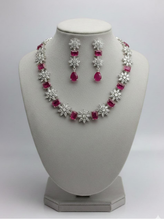 H&A Jewellery One Carat Silver Plated American Diamond Set