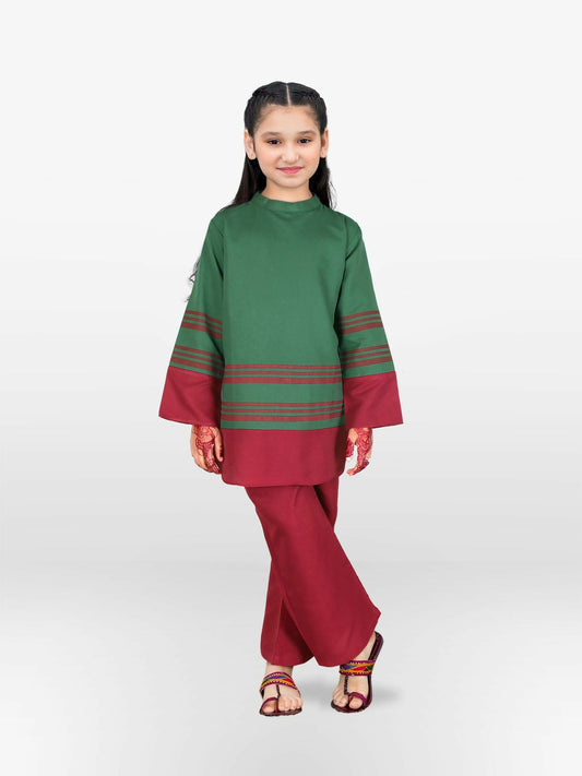 Green and Red Velvour Girls Stitched 2-Piece Suit-VG128-C