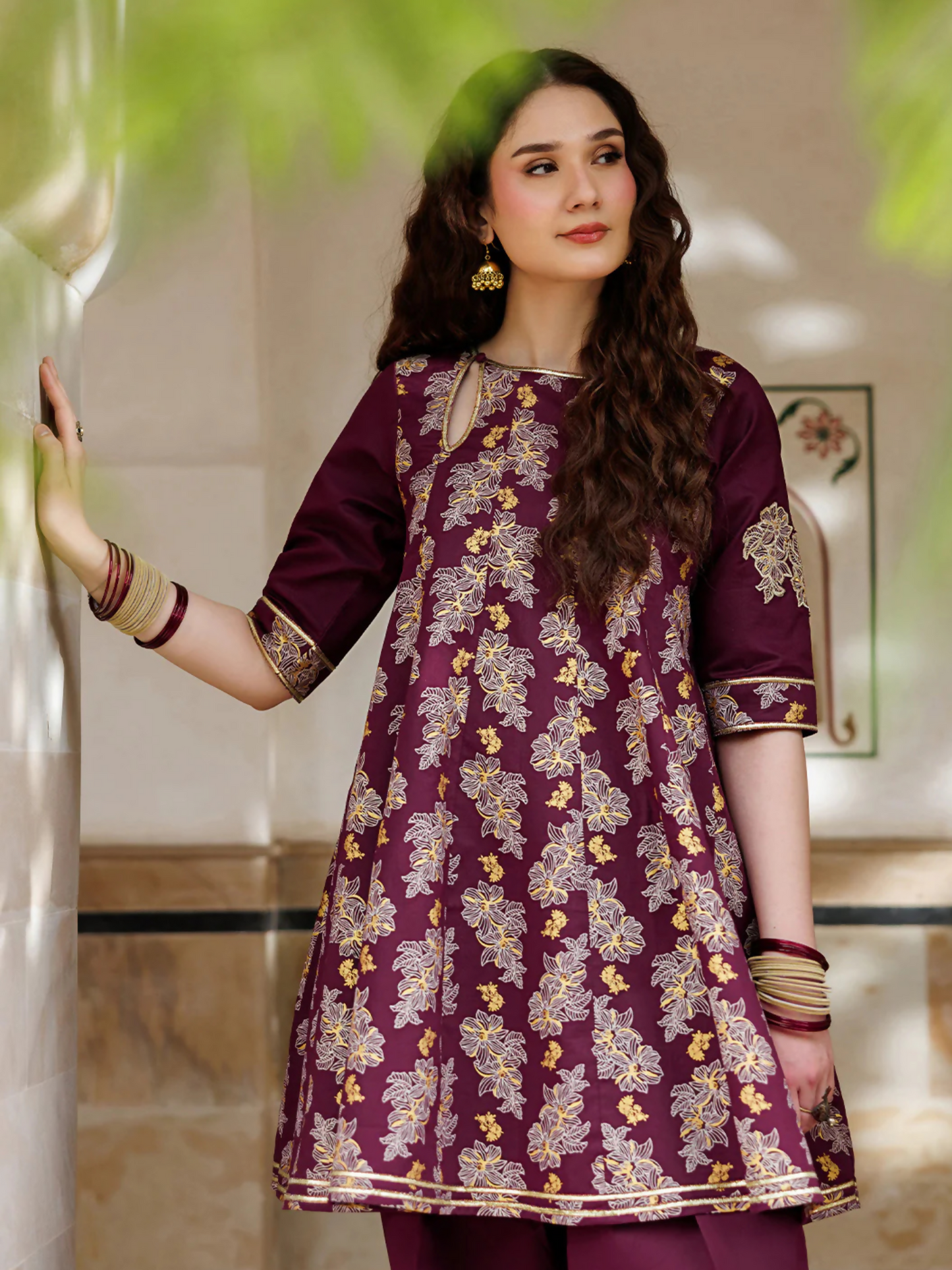 Maroon Panache Apparel Noor Mahal Cotton Printed Stitched Suit-Seraya