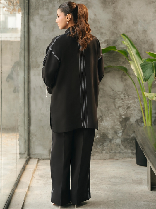 Mannat Clothing Suave Edit Raw Silk Co-Ord Set-Obsidian