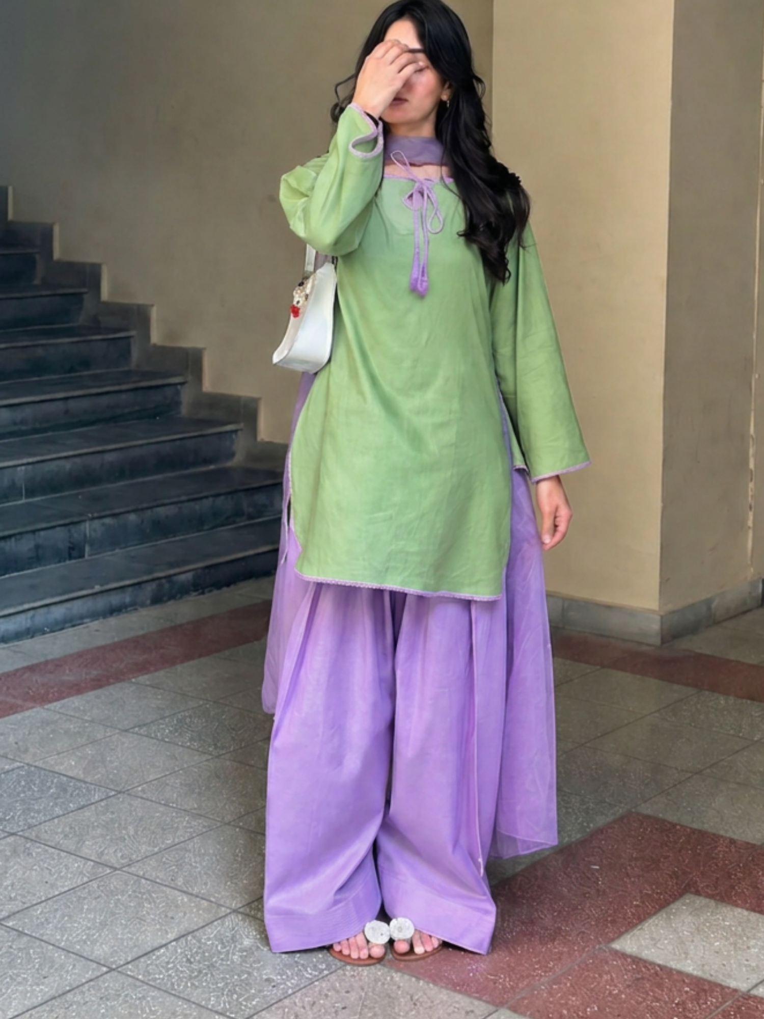 Green and Purple-Alina Lime Lawn Stitched 3-Piece Suit-Pistachio Bloom