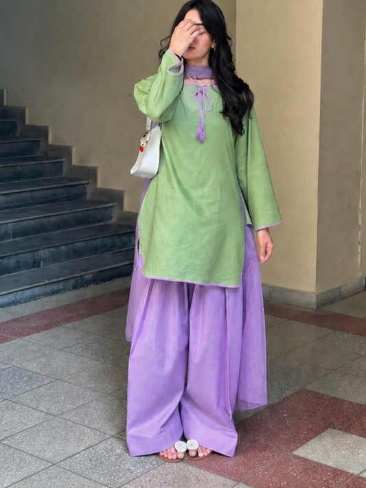 Green and Purple-Alina Lime Lawn Stitched 3-Piece Suit-Pistachio Bloom