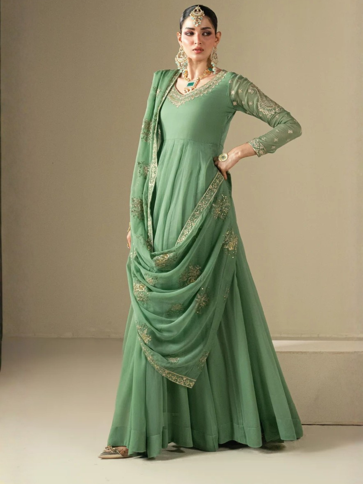 Hani & Umaima Chiffon Embroidered Pishwas-Lvana