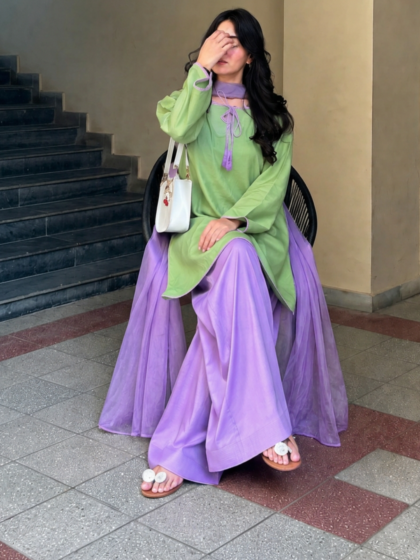 Green and Purple-Alina Lime Lawn Stitched 3-Piece Suit-Pistachio Bloom