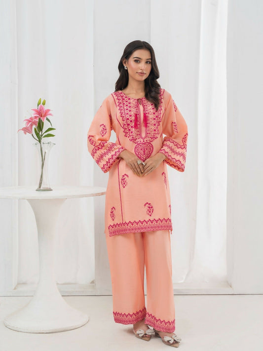 Stylish Collection Allure Cotton Embroidered Stitched 2-Piece Suit-Jugnu Peach