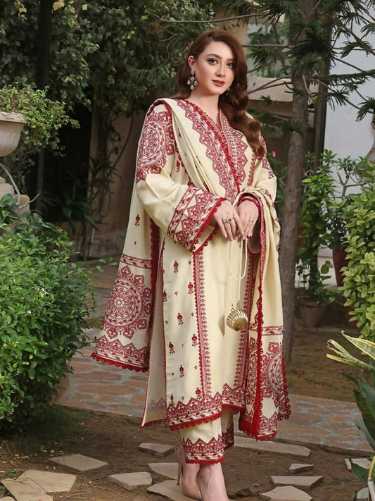 Zeephire Dhanak Embroidered Stitched 3-Piece Suit-Abira