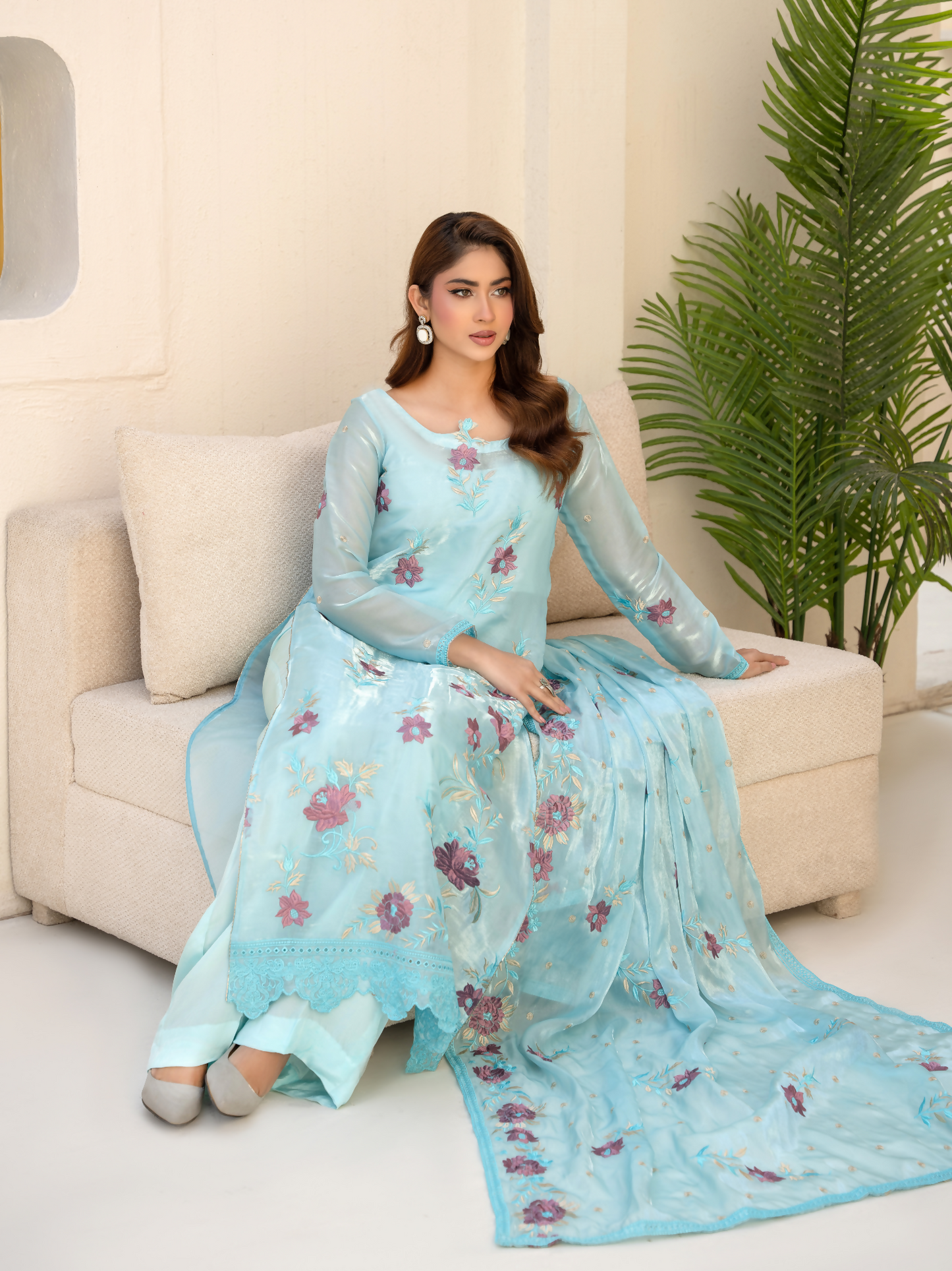 Noori Silk Embroidered Stitched 3-Piece Suit