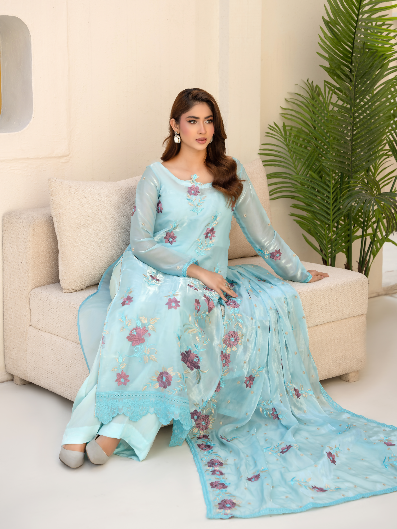 Noori Silk Embroidered Stitched 3-Piece Suit