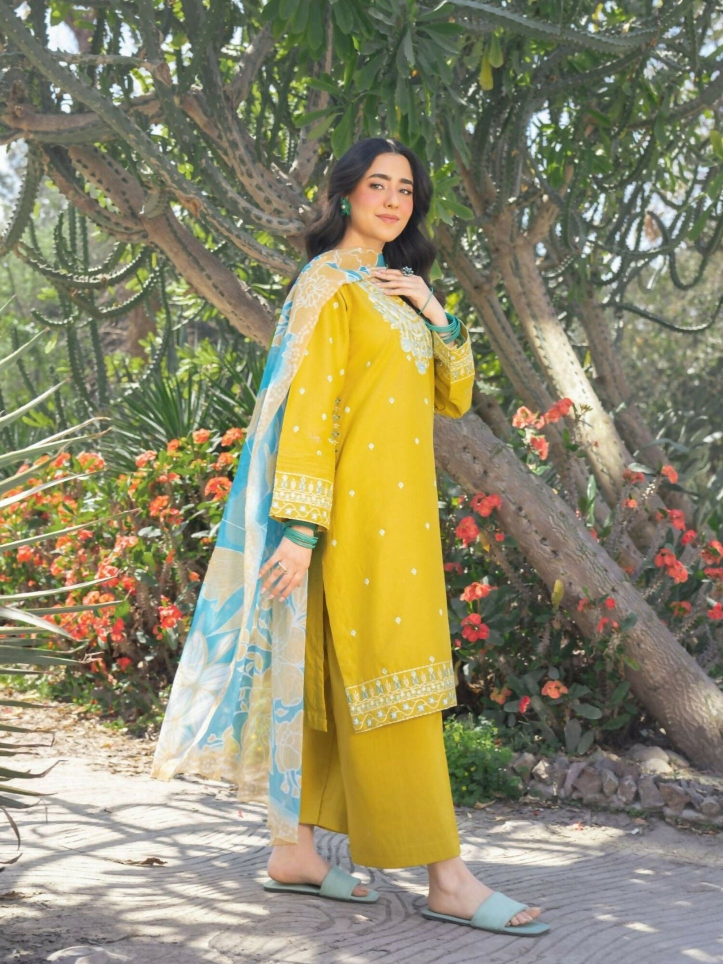 Panache Apparel Serenity Cotton Lawn Embroidered Stitched Suit-Golden Glow