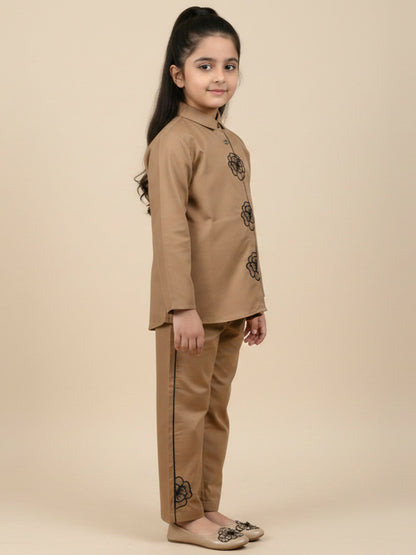 Velvour Girls Cotton Embroidered Co-Ord Set-VG182-A