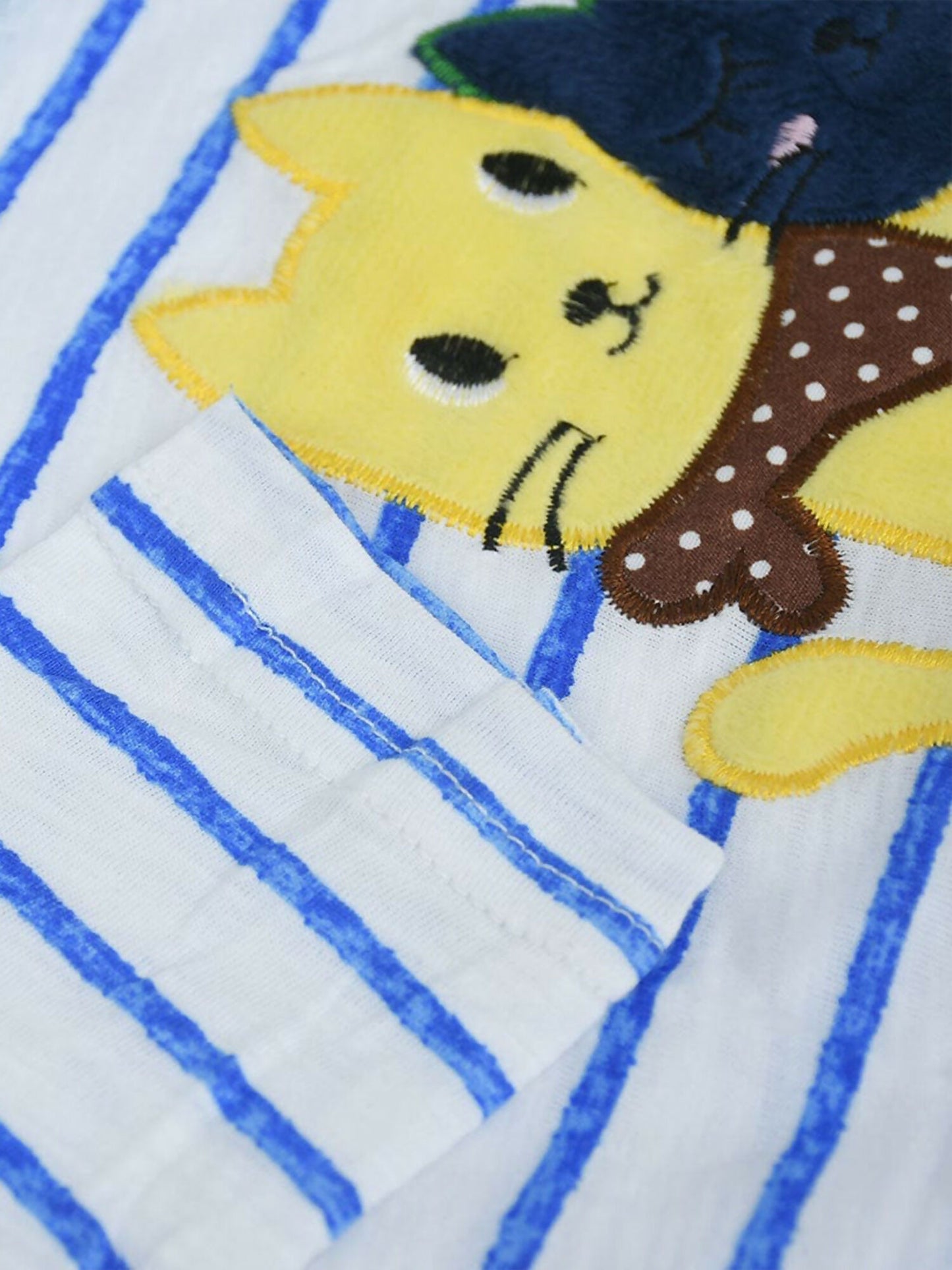 Funky's Embroidered Stripe Frilled Neckline Applique Tee Shirt-13648