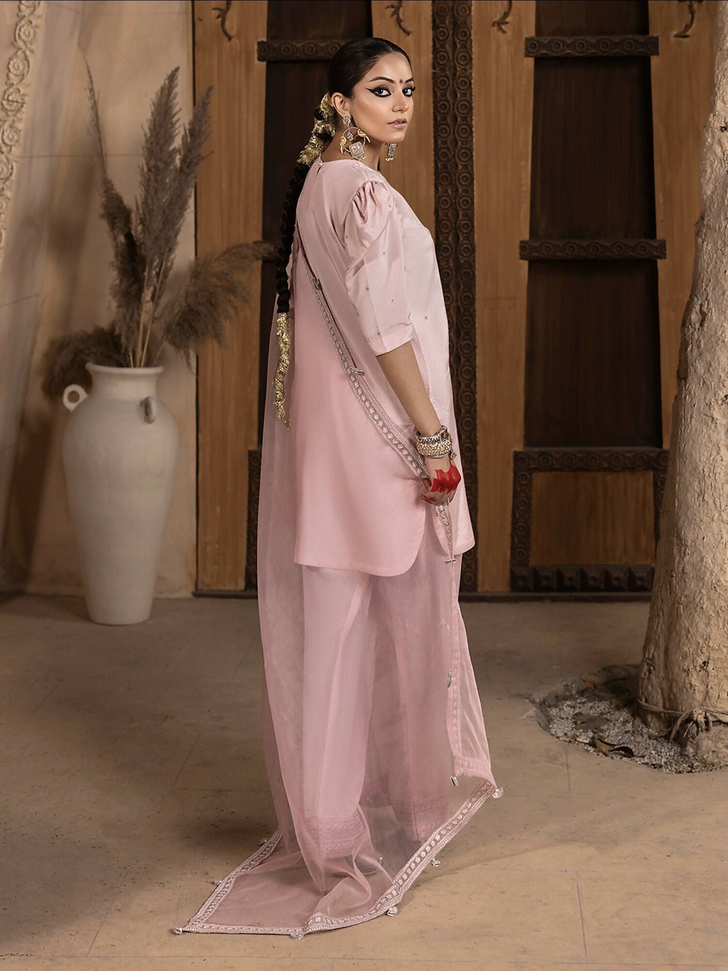 Hemstitch Raw Silk Embroidered Stitched 3-Piece Suit-Aleeha