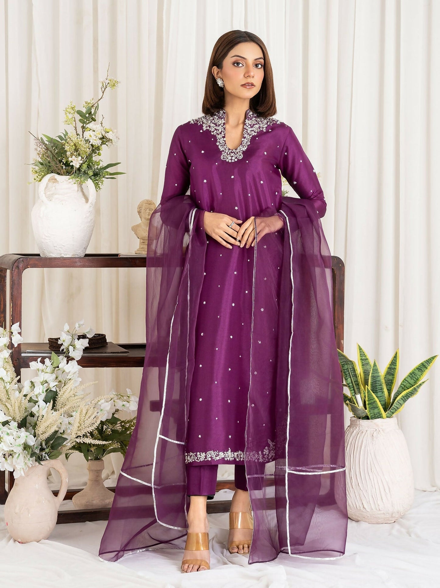 Allure By IH Luxury Pret Raw Silk Embellished Stitched 3-Piece Suit-Shanaya