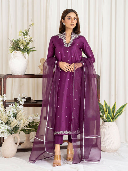 Allure By IH Luxury Pret Raw Silk Embellished Stitched 3-Piece Suit-Shanaya