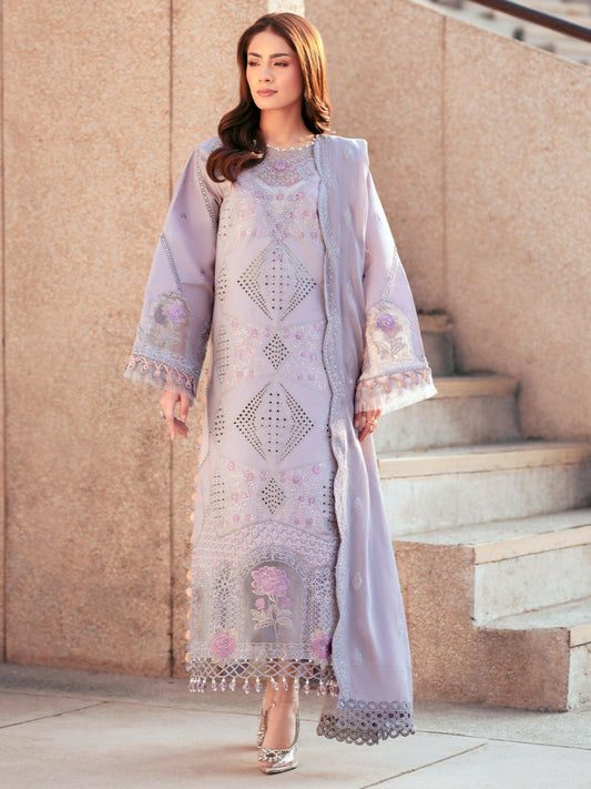Parishay embroidered lawn front with intricate neckline and borders – stitched 3-piece suit