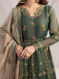 Shurooq Echoes In Bloom Zari Cotton Net Embellished Stitched 3-Piece Suit-Emerald Whisper