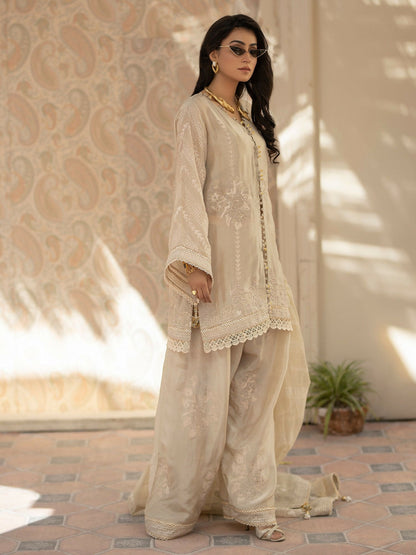 Shiza Hassan Chap Tilak Formals Pure Tusser Silk Embellished Stitched 3-Piece Suit-Carnation