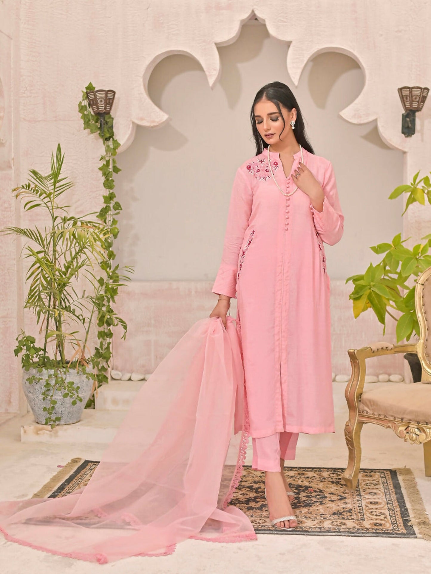 Ruby's Couture Panache Raw Silk Embroidered Stitched 3-Piece Suit-Ayzal
