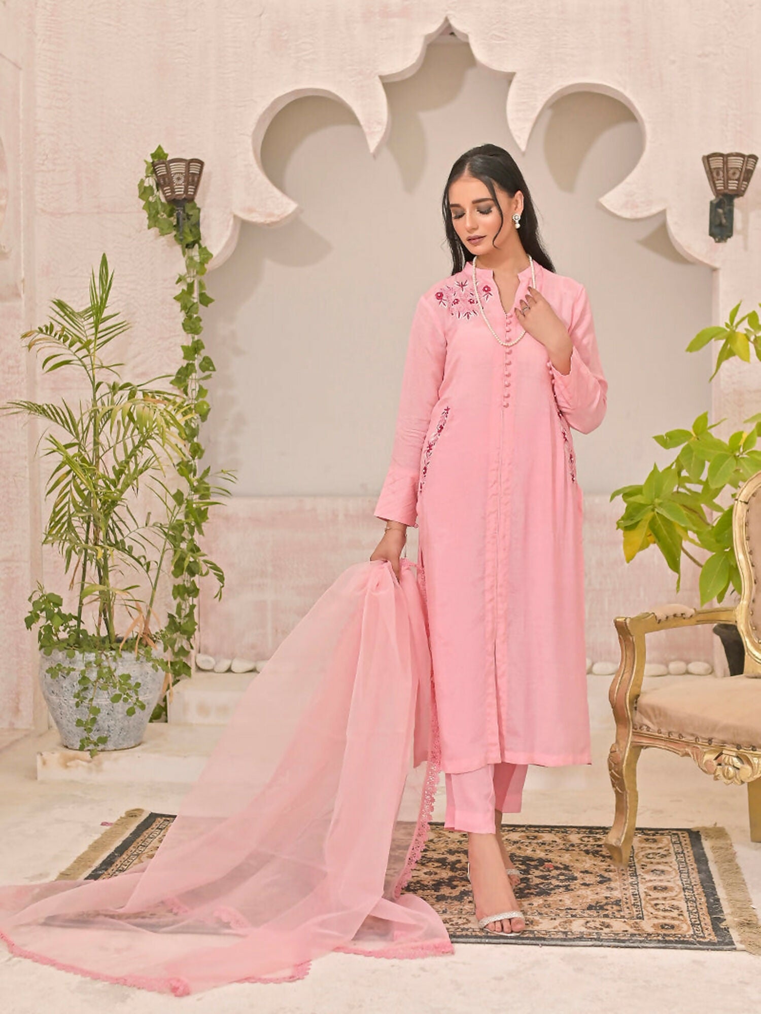Ruby's Couture Panache Raw Silk Embroidered Stitched 3-Piece Suit-Ayzal