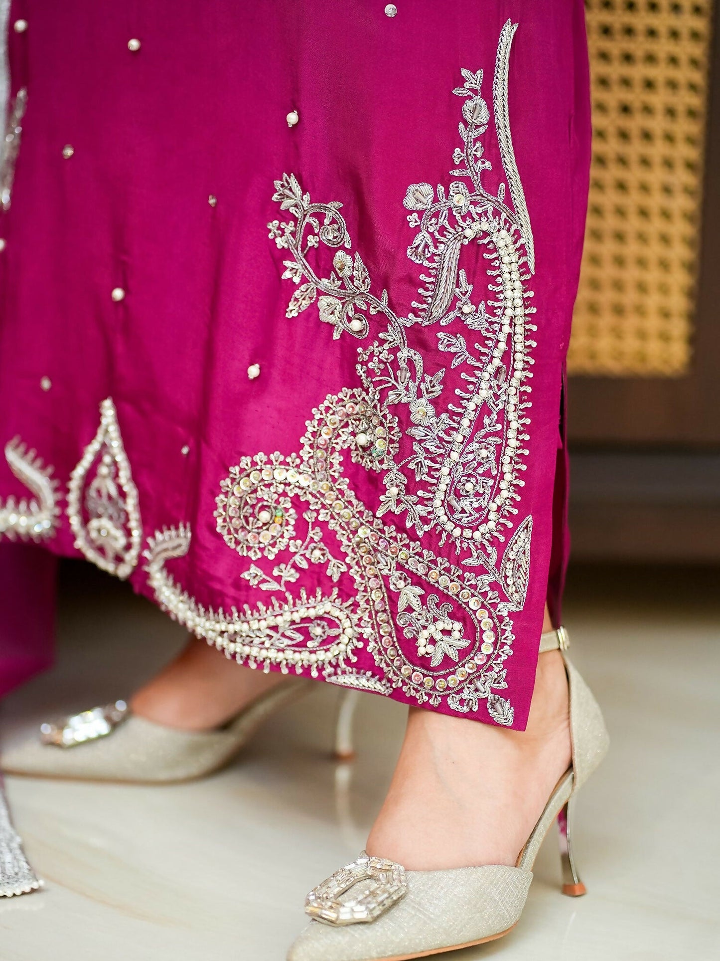 Allure By IH Fashion Calling Raw Silk Embellished Stitched 3-Piece Suit-Paisley