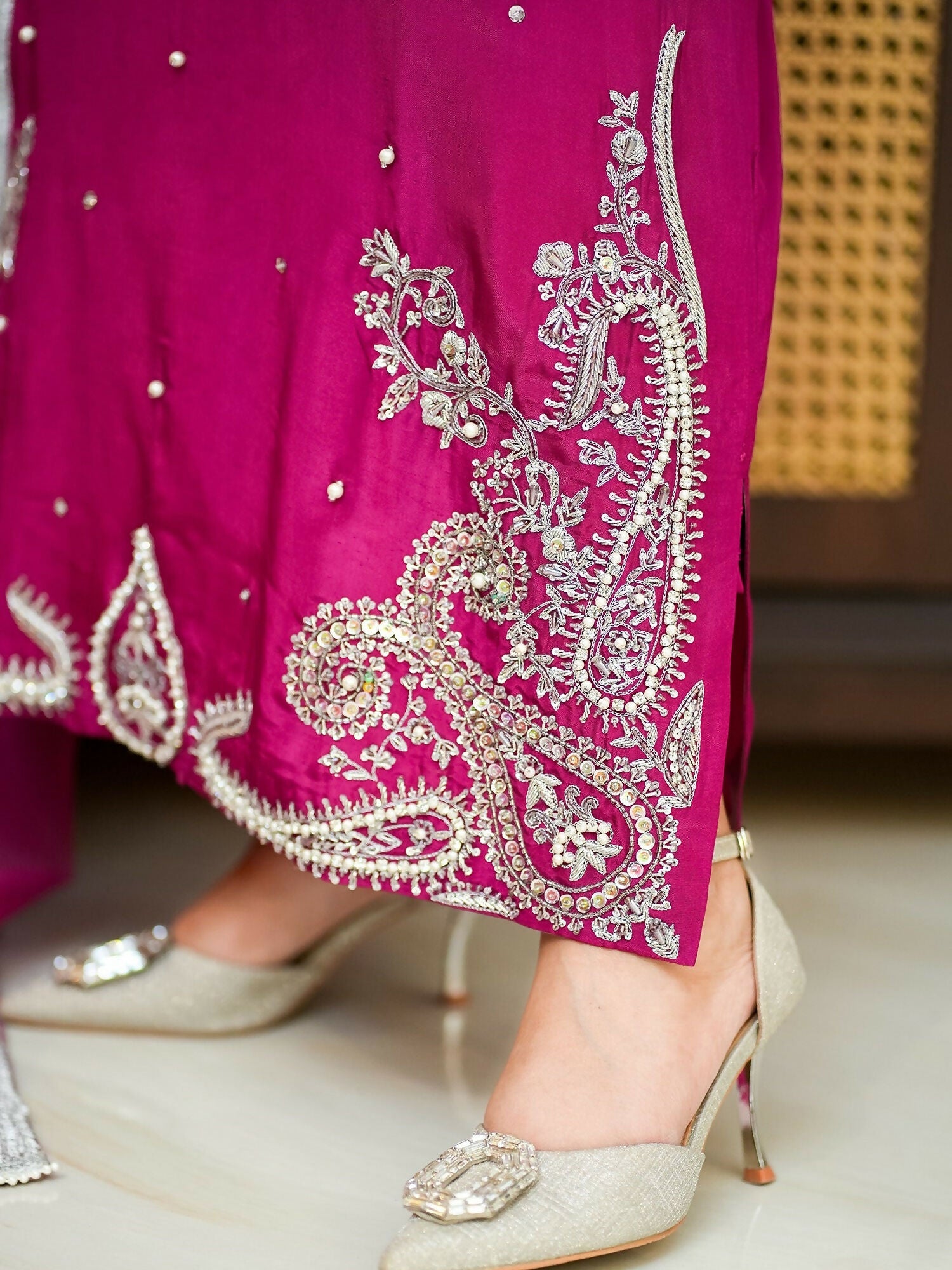 Allure By IH Fashion Calling Raw Silk Embellished Stitched 3-Piece Suit-Paisley