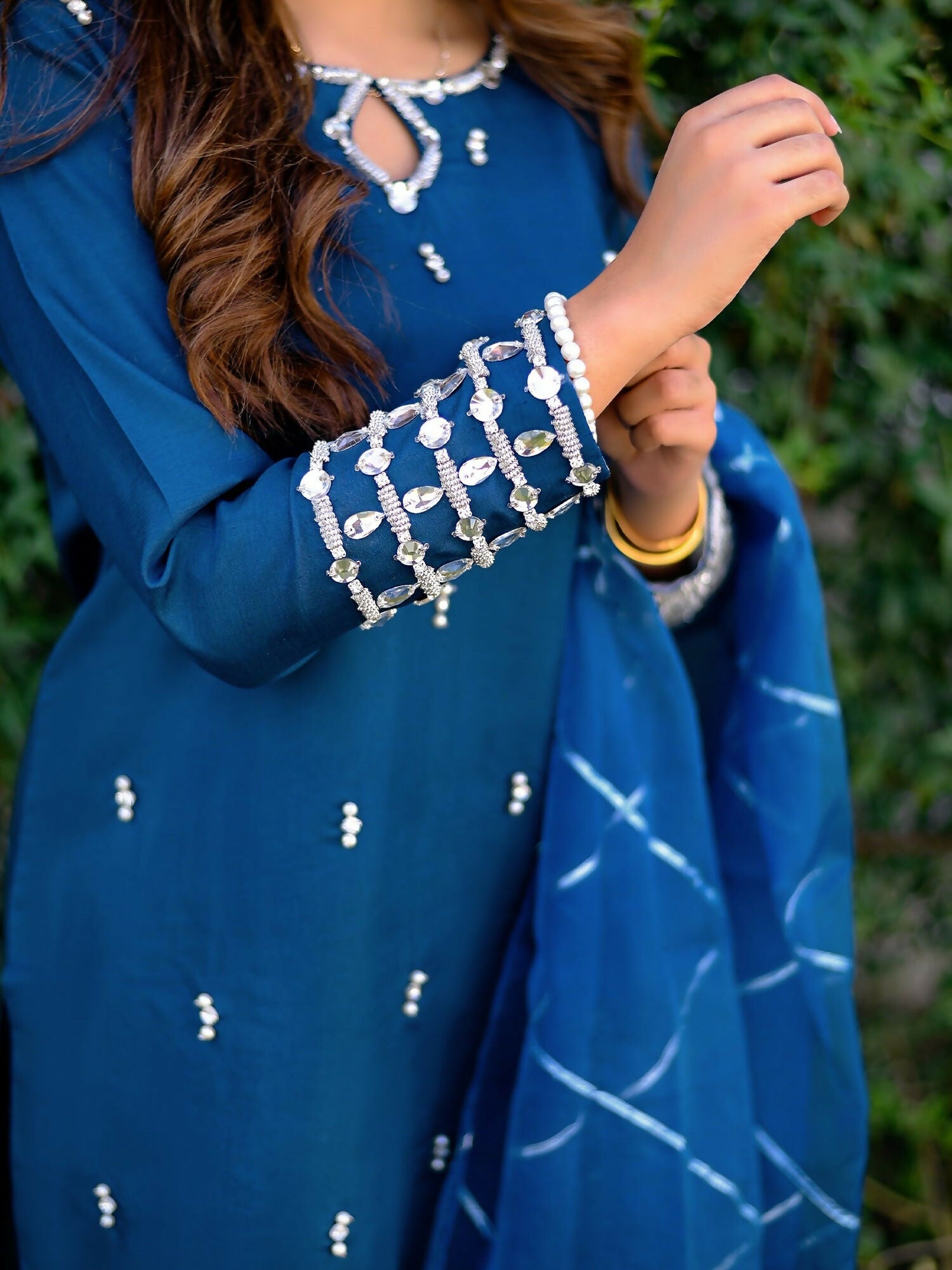 Allure By IH Katan Silk Embellished Stitched 3-Piece Suit-Stardust