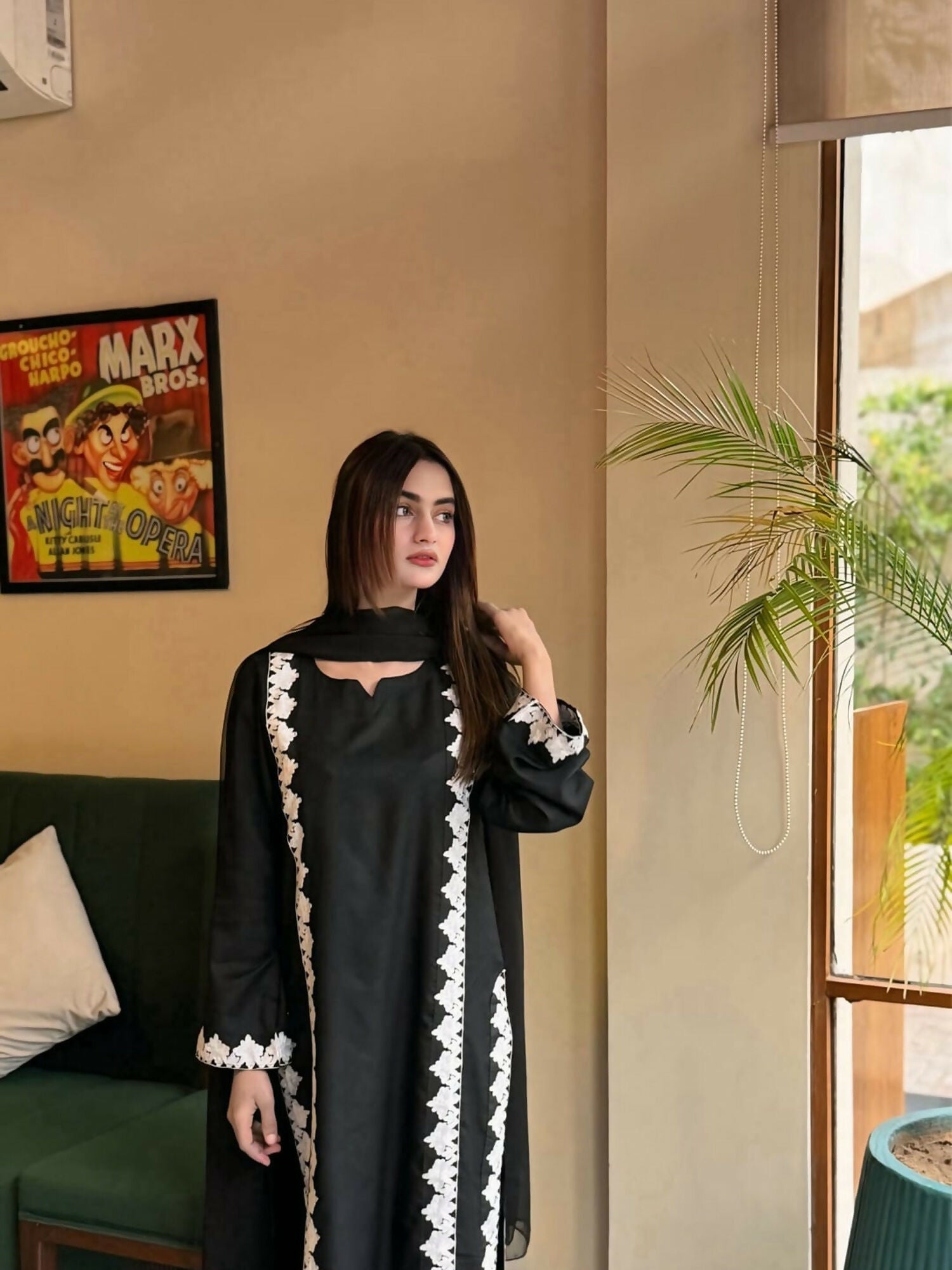 Tawakal Closet Linen Embroidered Stitched 3-Piece Suit-Blackish