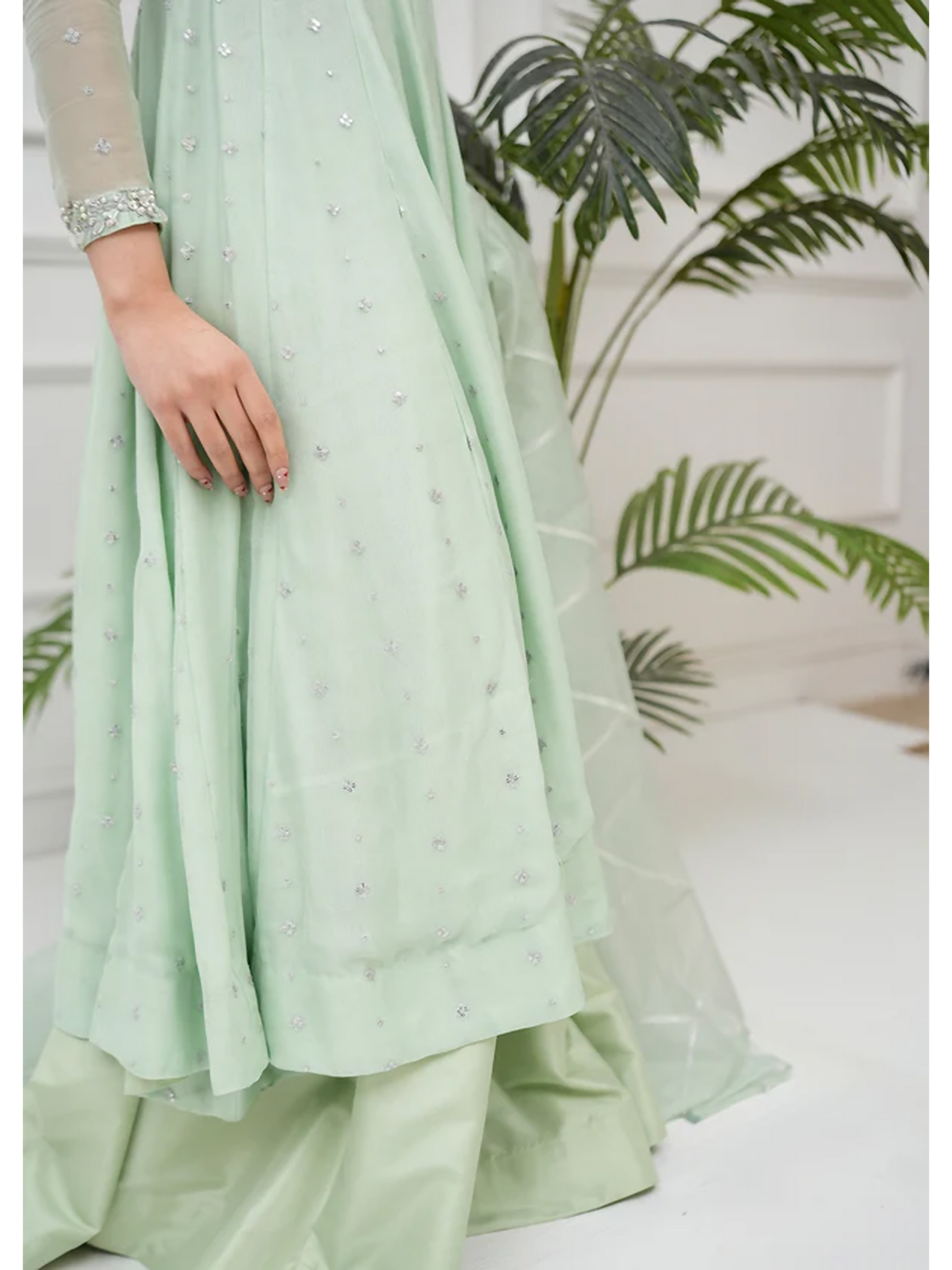 Allure By IH Lehr Chiffon Embroidered Lehenga-Matcha