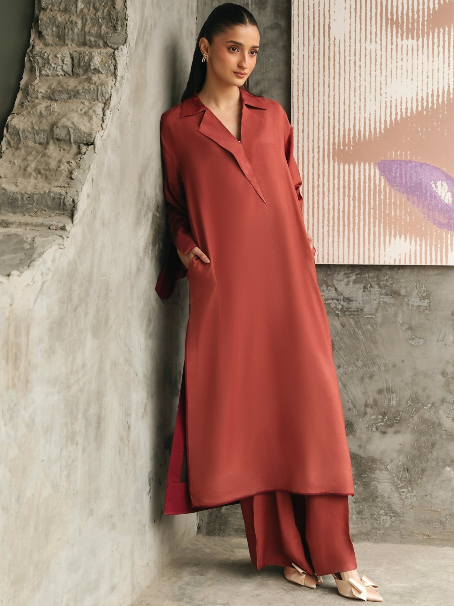 Mannat Clothing Suave Edit Raw Silk Co-Ord Set-Terracotta