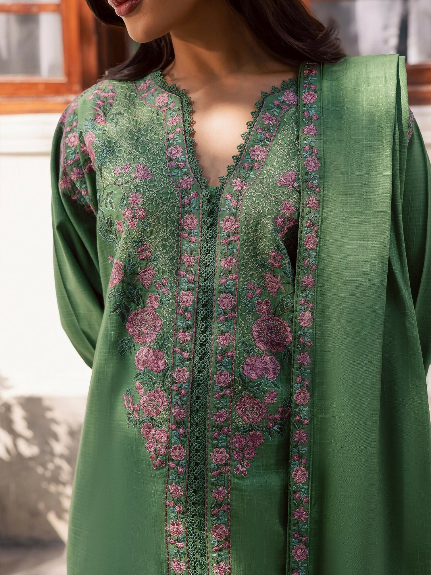 Mannat Clothing Laila Winter Pret '25 Karandi Embroidered Stitched Suit-Basil