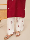 Stylish Collection Whisper Pret Linen Embroidered Stitched 2-Piece Suit-Claret