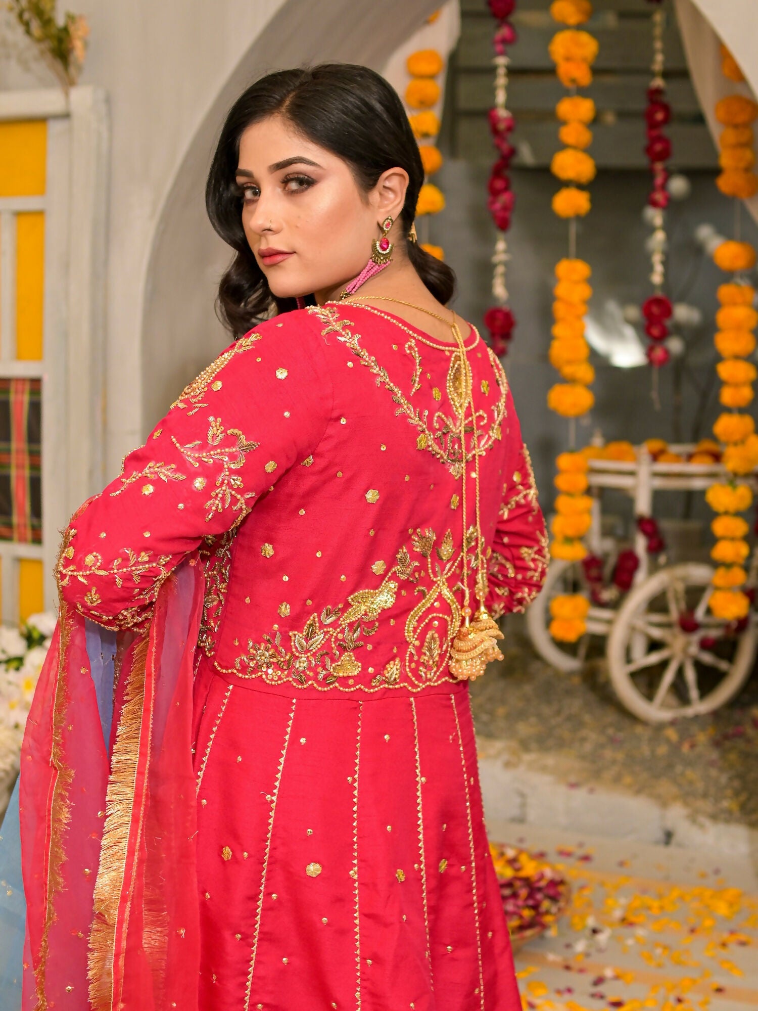 Ruby's Couture Poshak Silk Embellished Stitched 3-Piece Suit-Pari