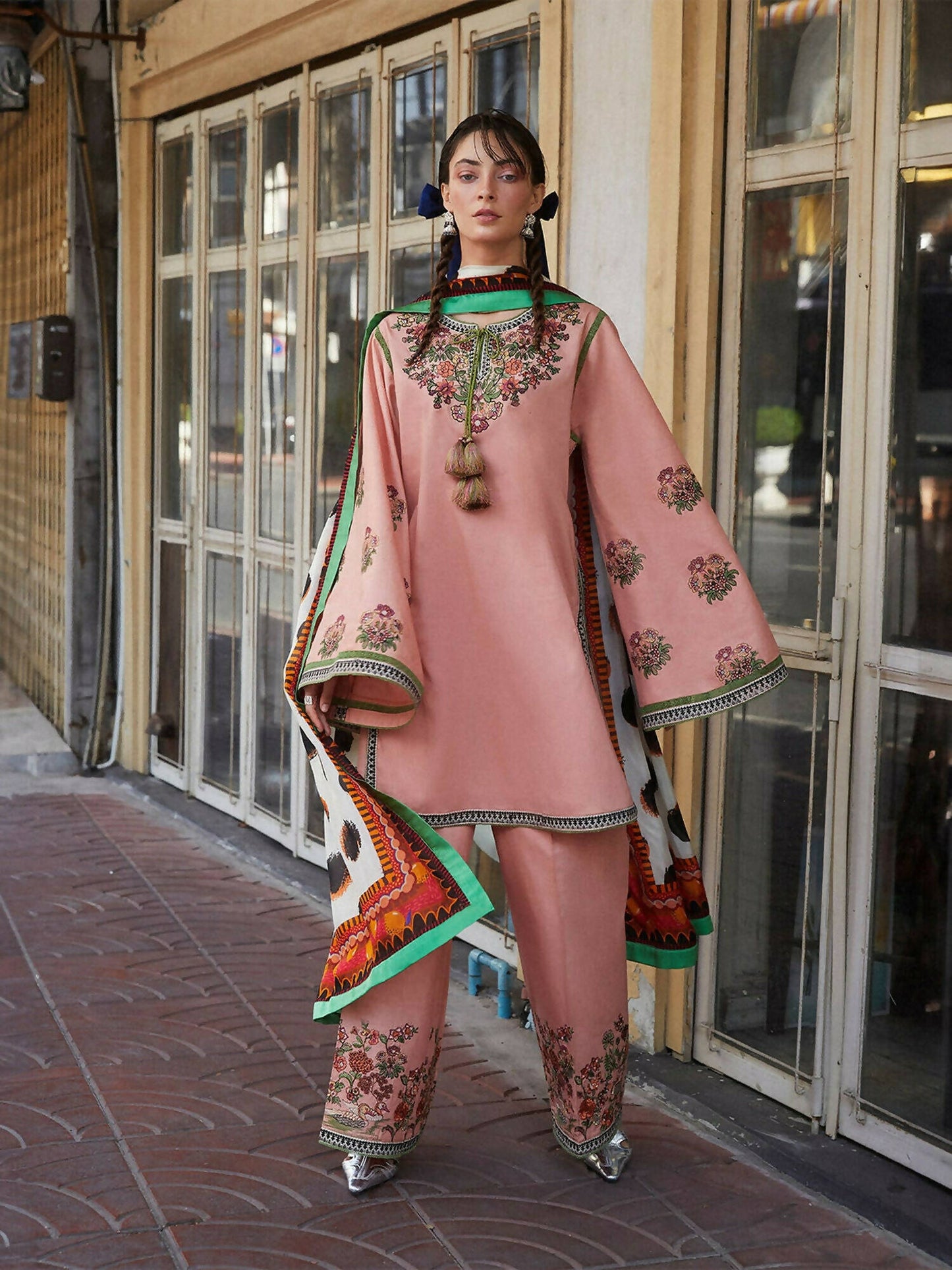 Jugnu by Hussain Rehar Womenswear SS/24 Edit II Cotton Embroidered 3-Piece Suit-Rosetta
