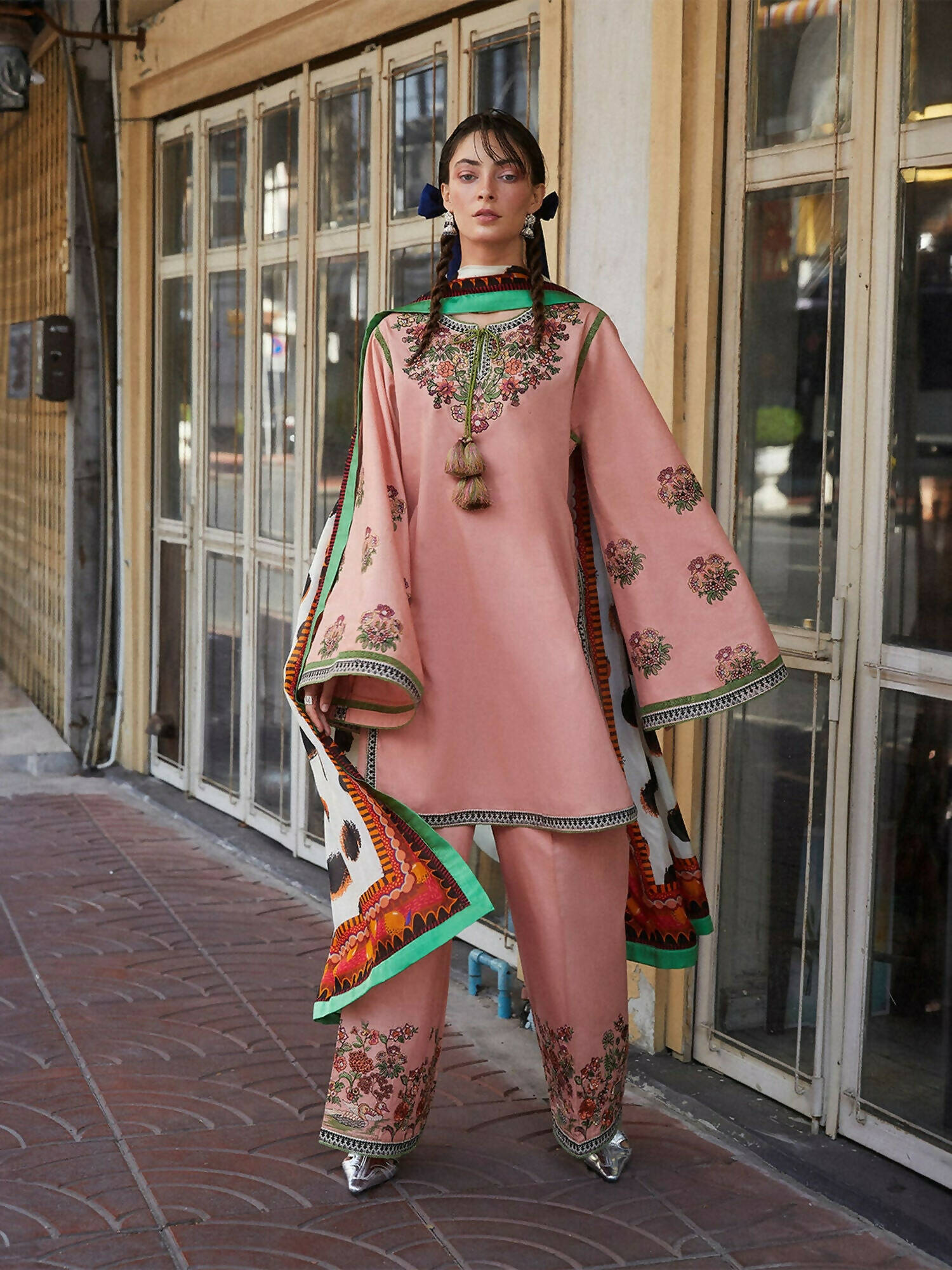 Jugnu by Hussain Rehar Womenswear SS/24 Edit II Cotton Embroidered 3-Piece Suit-Rosetta