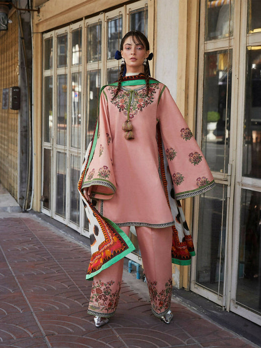 Jugnu by Hussain Rehar Womenswear SS/24 Edit II Cotton Embroidered 3-Piece Suit-Rosetta