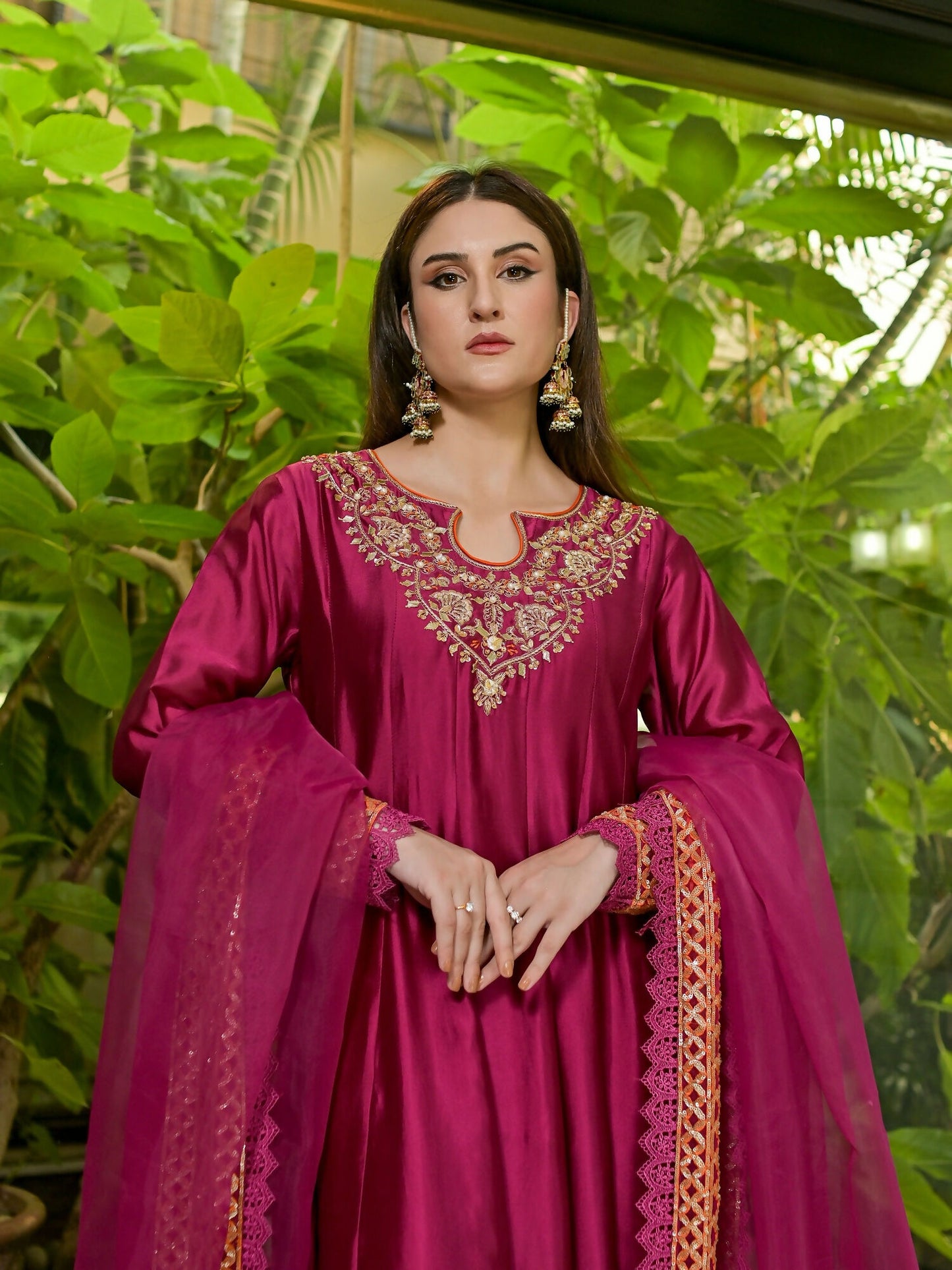 Farooq Hameed Studio Glass Silk Embroidered Stitched 3-Piece Suit-Nyra