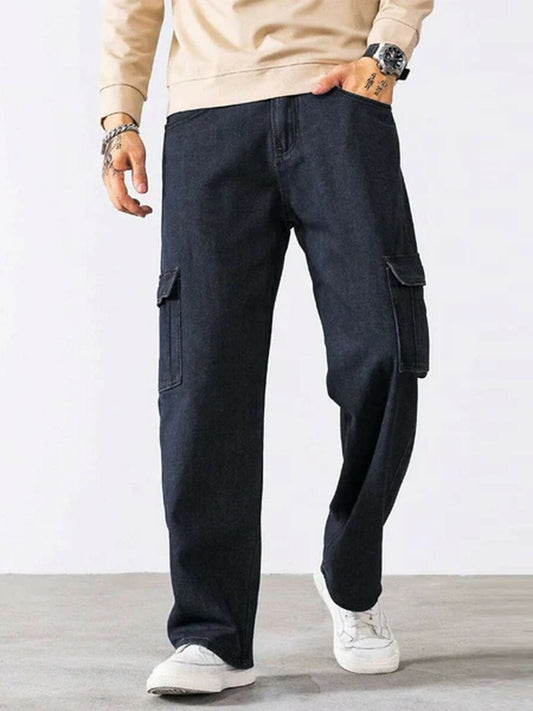 Jupiter Plain Engineered Slub Weave Cargo Pockets Denim Jeans-14492