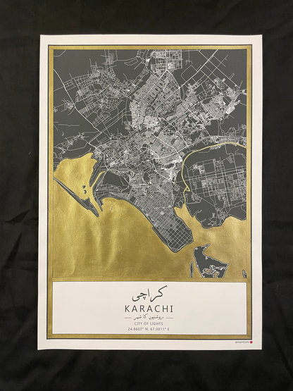 MappedPK Karachi Gold Hand Painted Map