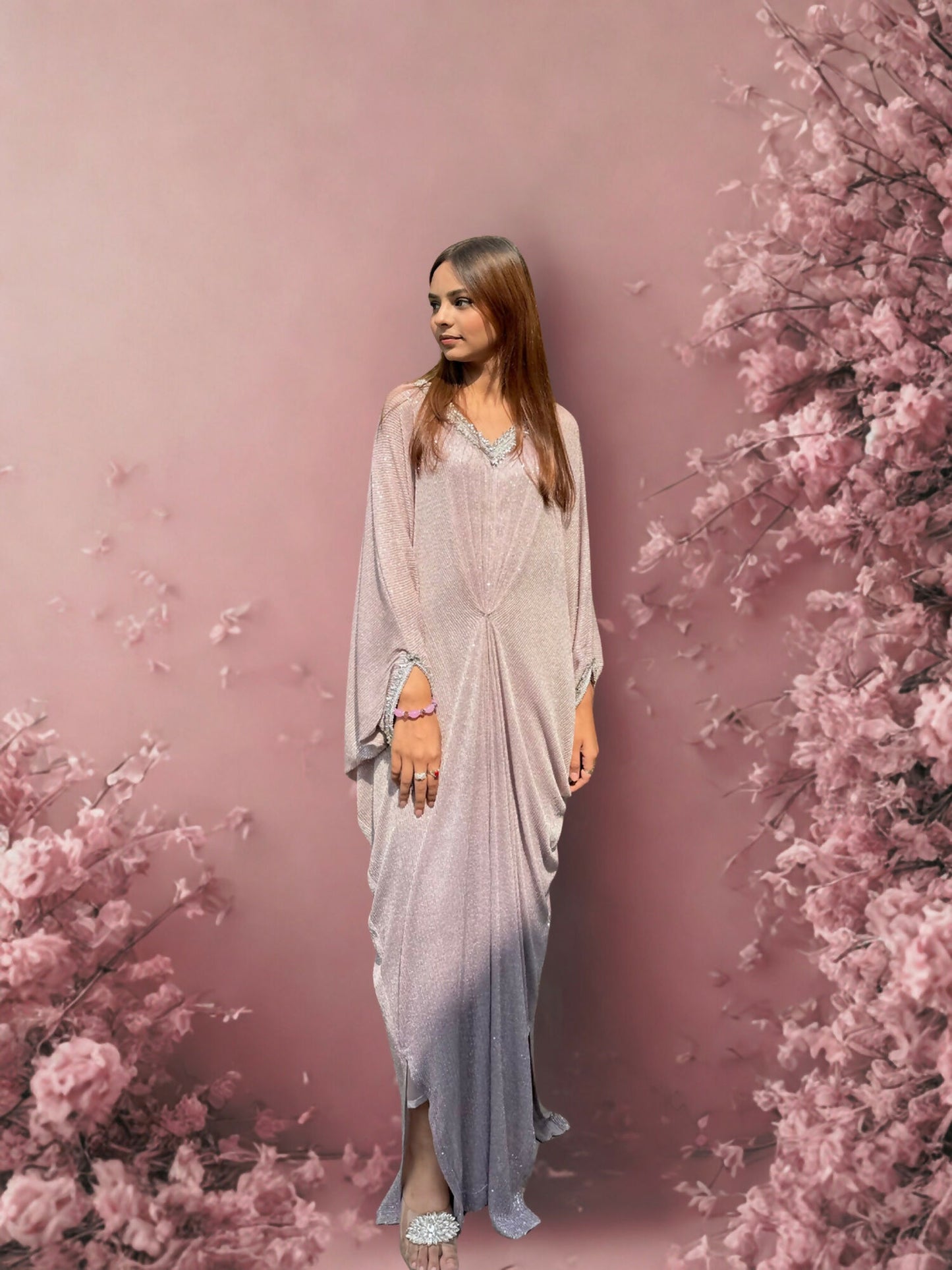 Zubia Motiwalla Net Two-Toned Sequinned Kaftan-ZM262