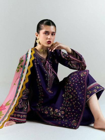 Jugnu by Hussain Rehar SS'25 Edit II Cotton Embroidered Unstitched 3-Piece Suit-SAGAR