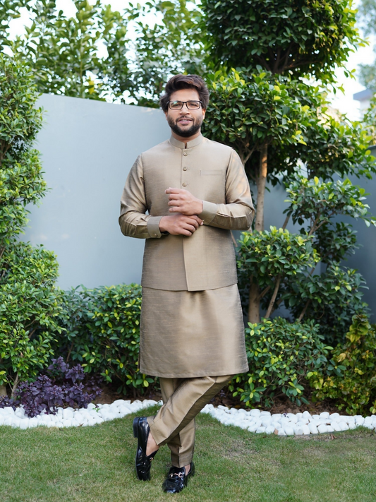 Gem Garments Raw Silk Waist Coat-Badshahi