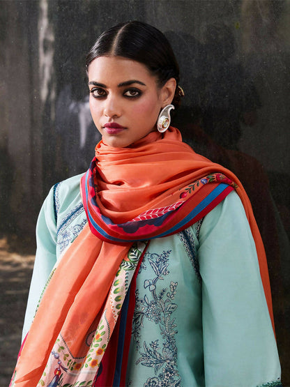 Jugnu by Hussain Rehar SS'25 Cotton Embroidered Unstitched 3-Piece Suit-Neelum