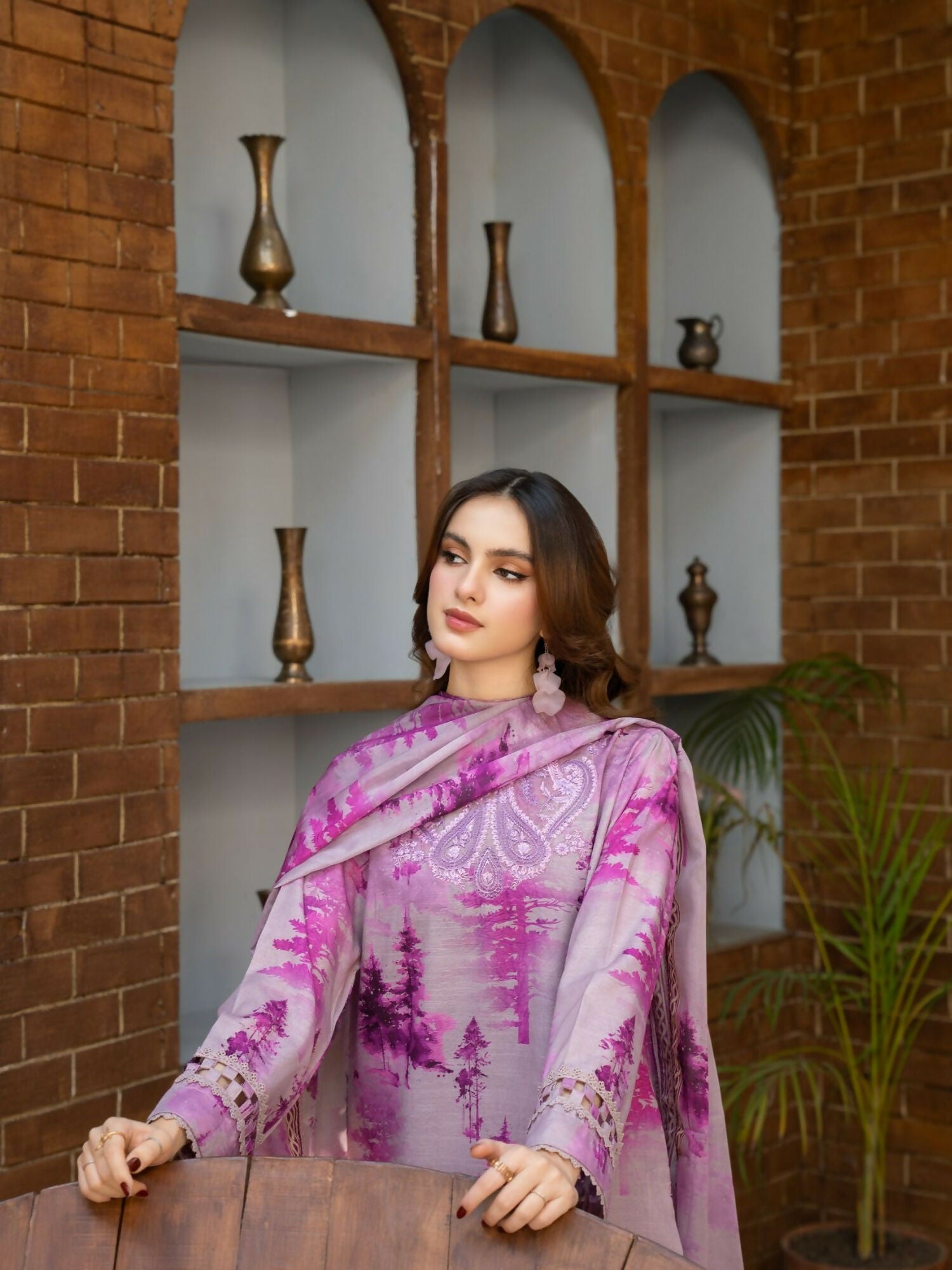 Panache Apparel Cambric Lawn Printed Stitched Suit-Haze