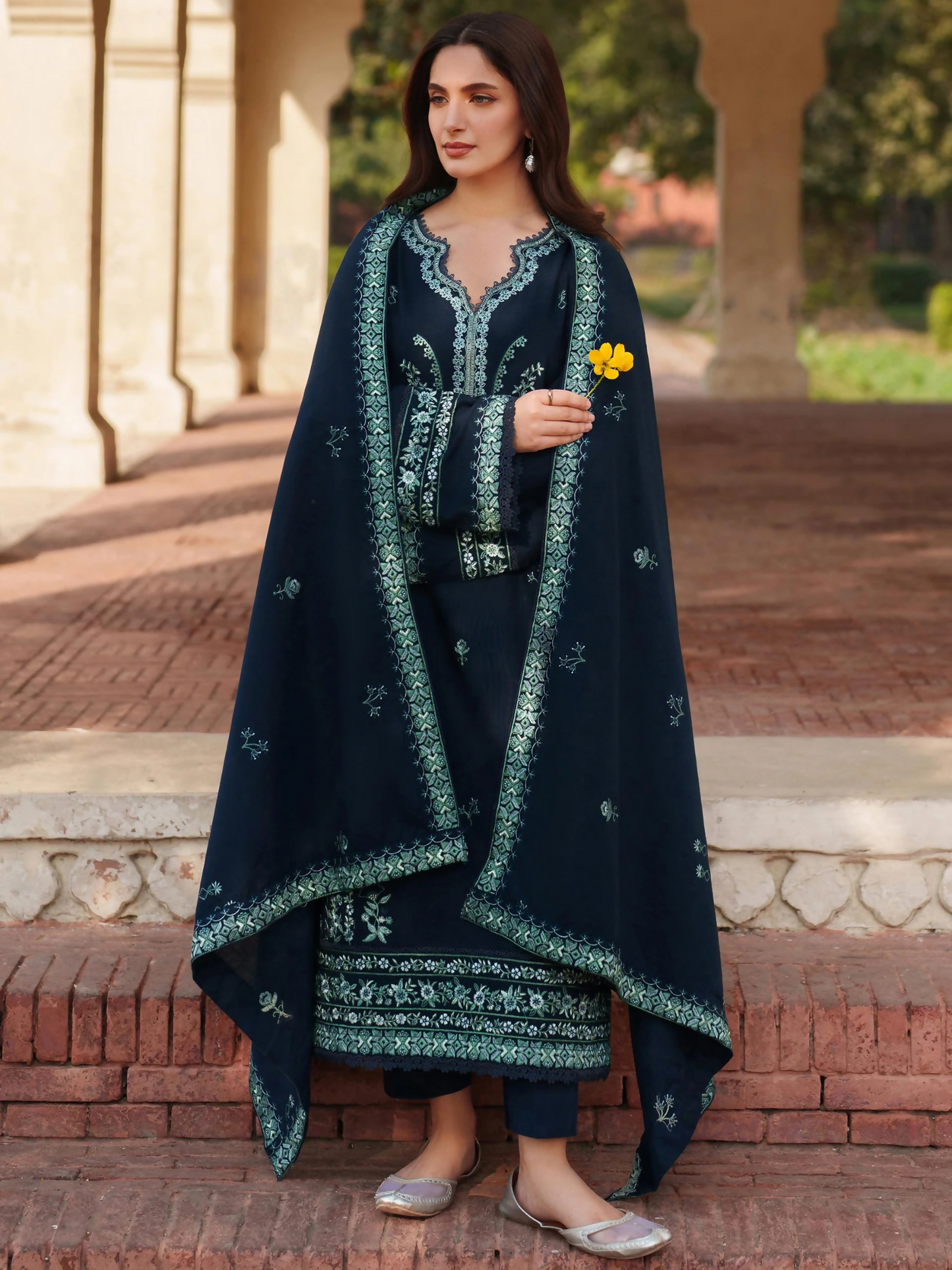 Panache Apparel Khaddar Embroidered Stitched Suit-Zeen-Black