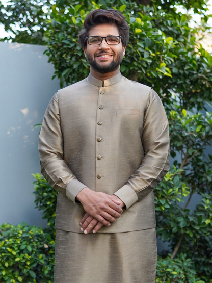 Gem Garments Raw Silk Waist Coat-Badshahi