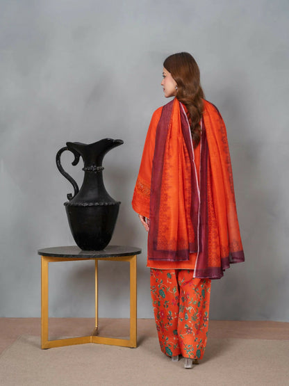 Stylish Collection Musk Raw Silk Printed Stitched 3-Piece Suit-Jahaan