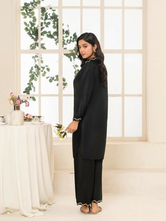 Stylish Collection Aaraish Linen Embroidered Co-Ord Set-Black Ringles