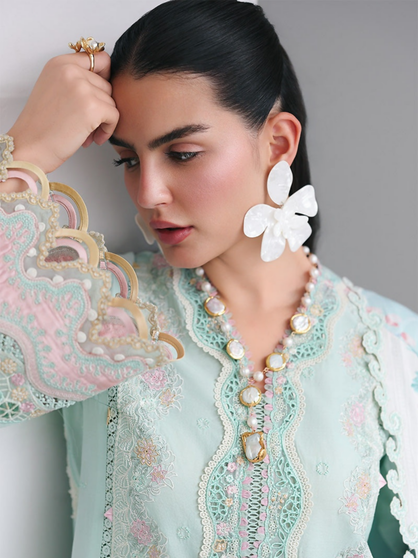 Qalamkar Qline Lawn Drop-1 Embroidered Unstitched 3-Piece Suit-RP-05-Raha